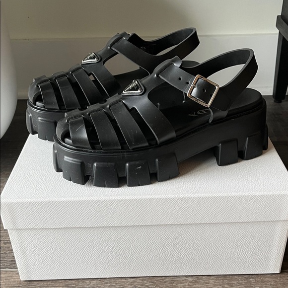 Prada Black Strappy Platform Sandals - Picture 2 of 13